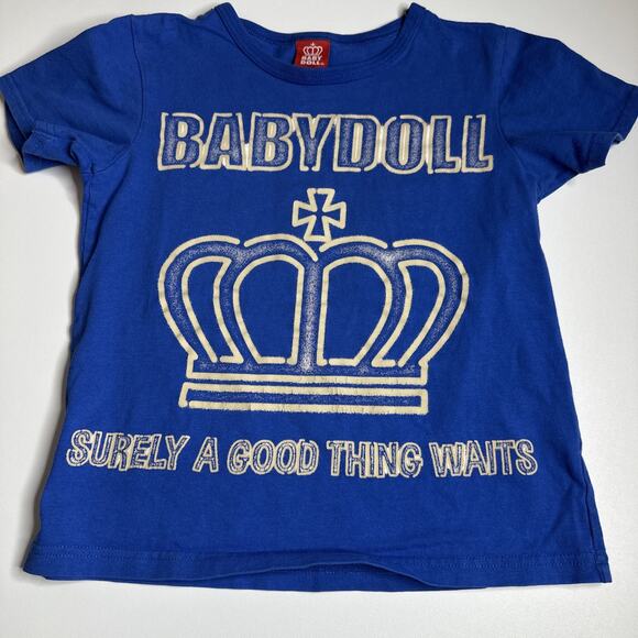 Y2K Babydoll Japan Crown Logo Tee Blue XS Graphic Harajuku Streetwear Kawaii - Picture 5 of 8